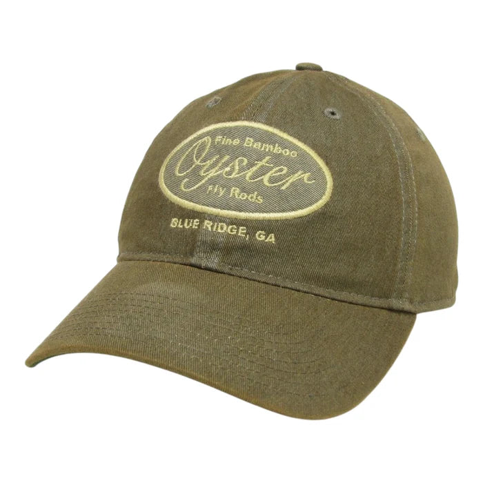 Gray cap with embroidered 'Oyster' logo on a white background
