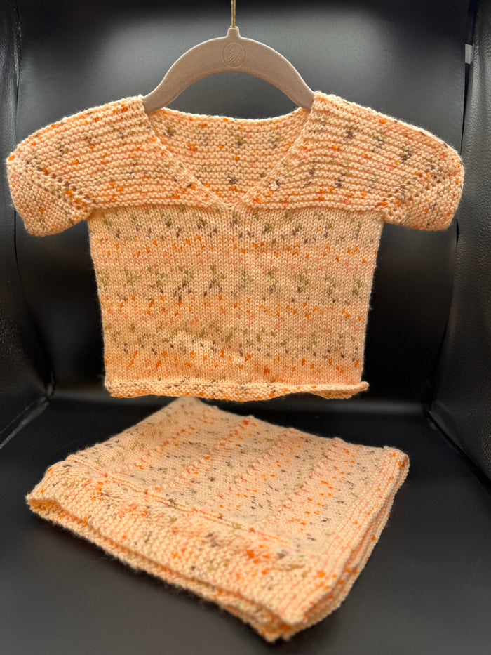 Handmade Peach Baby Sweater & Blanket S