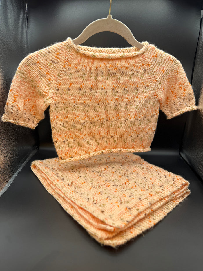 Handmade Peach Baby Sweater & Blanket Set L