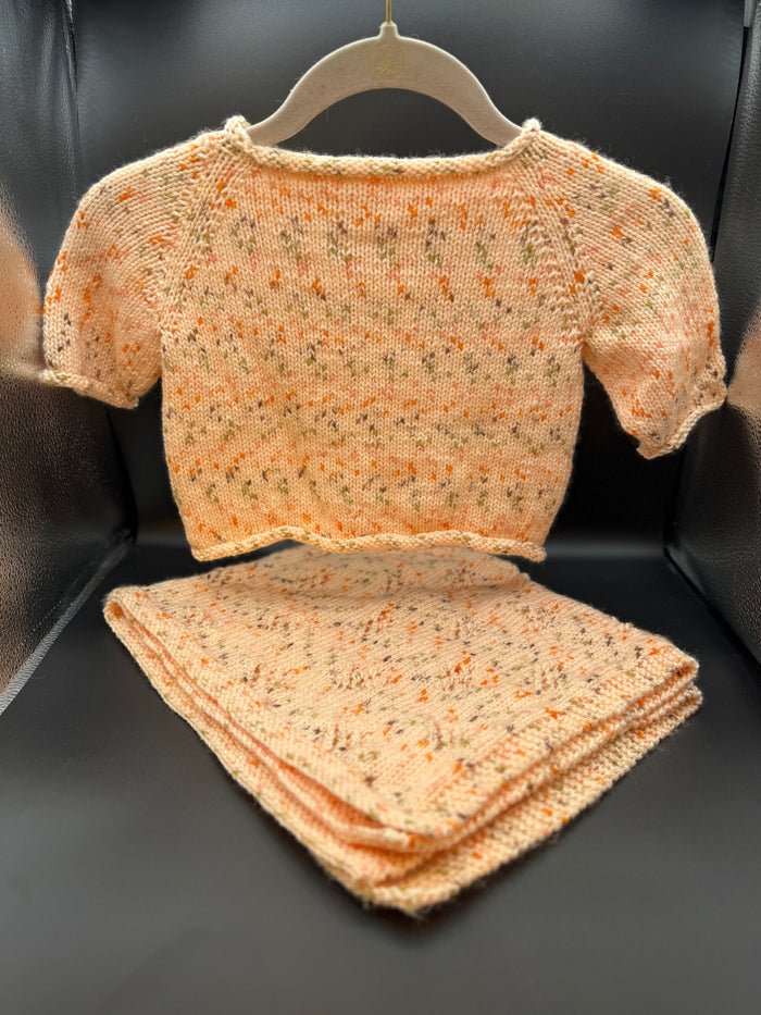 Handmade Peach Baby Sweater & Blanket Set L