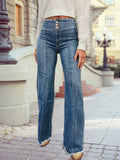 High Waist Button Fly Seamed Raw Hem Flare Jeans