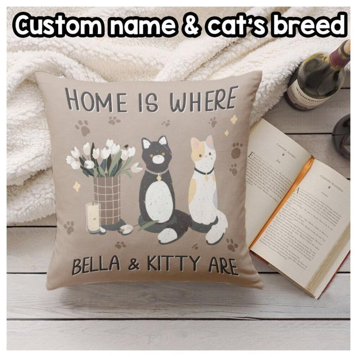 Home Is Where My Cats Are - Vintage Style - Personalized Cat Pillow