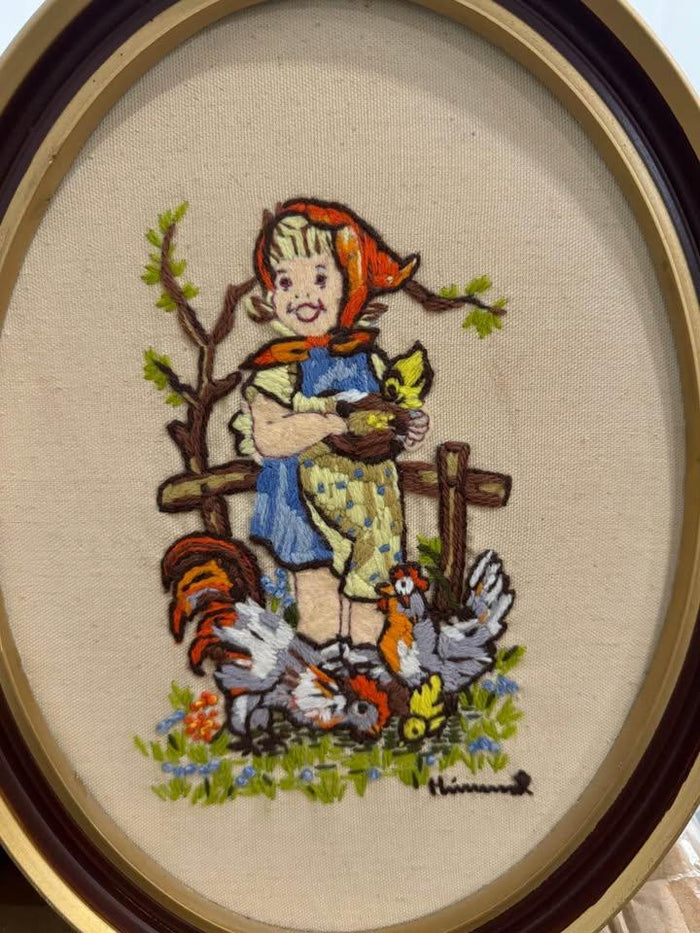 Hummel Girl with Chickens Crewel