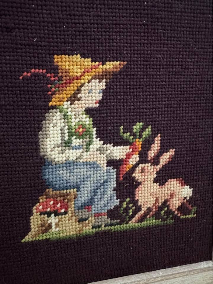 Hummel Style Boy with Bunny Crewel