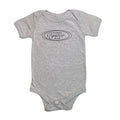 Oyster Fly Rods logo infant onesie in heather gray.