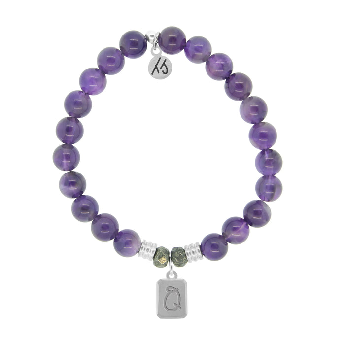 Initially Your's Amethyst Stone Bracelet with Letter Q Sterling Silver Charm