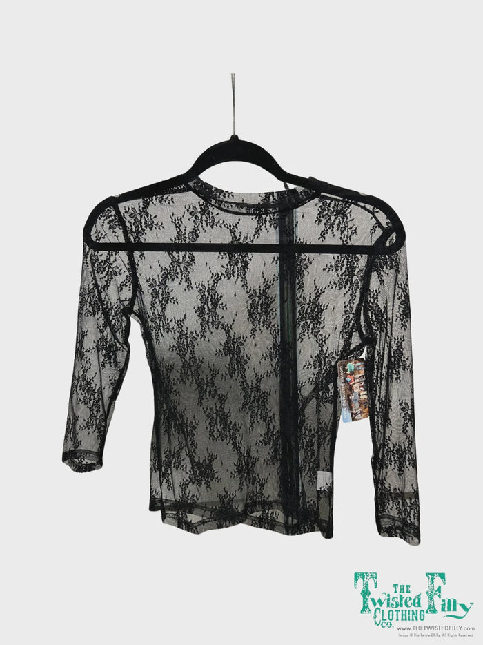 Kid's Long Sleeve Lace Top - Black