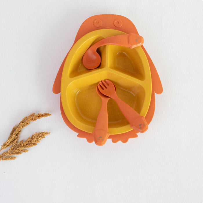 Kids Wheat Straw Lunch Plate & Cutlery Set Kids Tableware June Trading Squeaky Orange