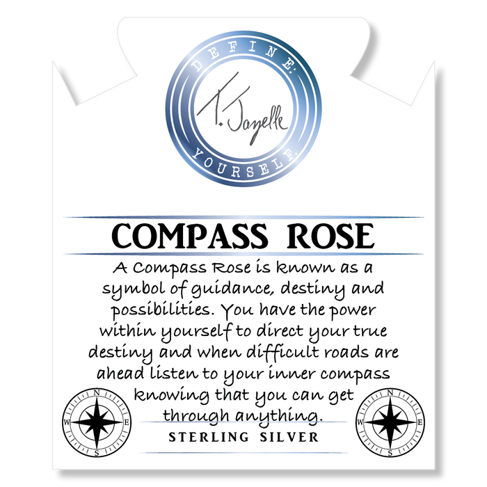 Lapis Tiger's Eye Stone Bracelet with Compass Rose Sterling Silver Charm