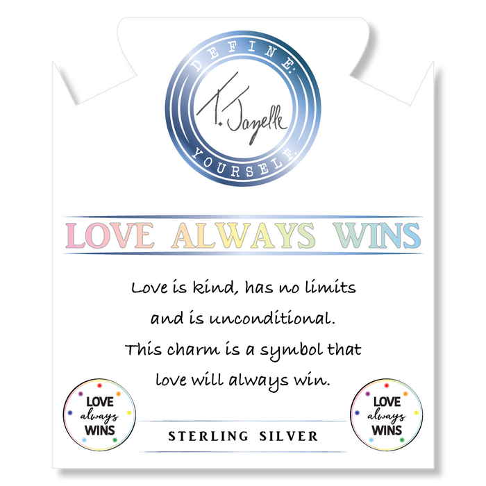 Lapis Tiger's Eye Stone Bracelet with Love Always Wins Sterling Silver Charm