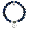 Lapis Tiger's Eye Stone Bracelet with Wave Sterling Silver Charm