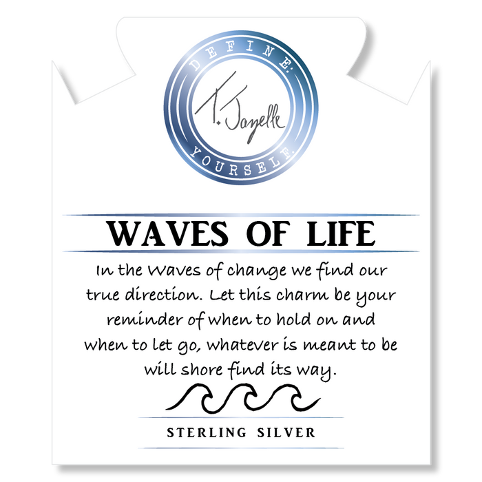 Lapis Tiger's Eye Stone Bracelet with Waves of Life Sterling Silver Charm