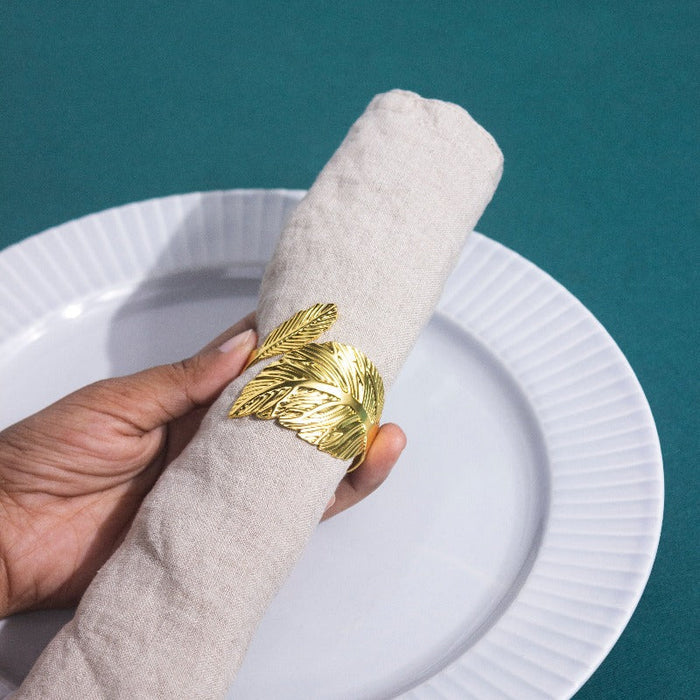 Leafy Details Gold Napkin Rings (Set of 6) Napkin Rings June Trading
