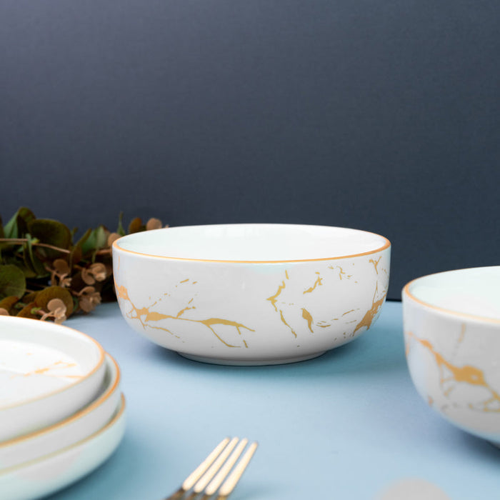 Marble Accent On White Salad Bowl (6 Inches) Serving Bowls June Trading