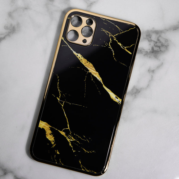 Marble Pattern Rose Gold Edge iPhone 11 Pro Case iPhone 11 Pro June Trading Jade Black