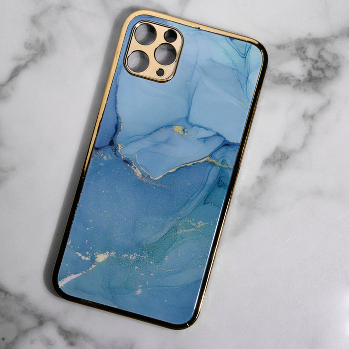 Marble Pattern Rose Gold Edge iPhone 11 Pro Max Case iPhone 11 Pro Max June Trading Ocean Blue