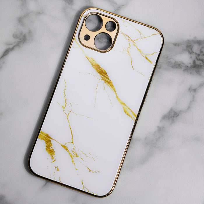 Marble Pattern Rose Gold Edge iPhone 13 Case iPhone 13 June Trading Ivory White