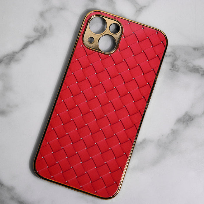 Marble Pattern Rose Gold Edge iPhone 14 Case iPhone 14 June Trading Tiling Red