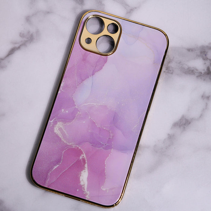 Marble Pattern Rose Gold Edge iPhone 14 Plus Case iPhone 14 Plus June Trading Blush Pink