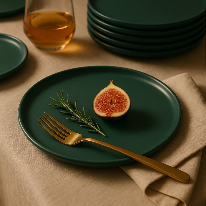 Matte Texture Ceramic Dinner Plate - Forest Green — 9-Inch