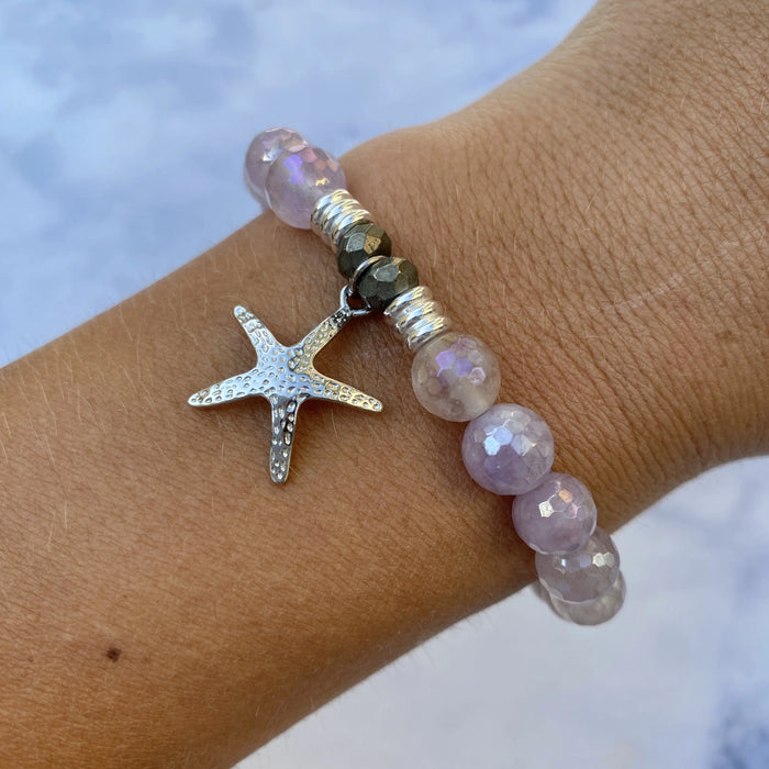 Mauve Jade Stone Bracelet with Starfish Sterling Silver Charm