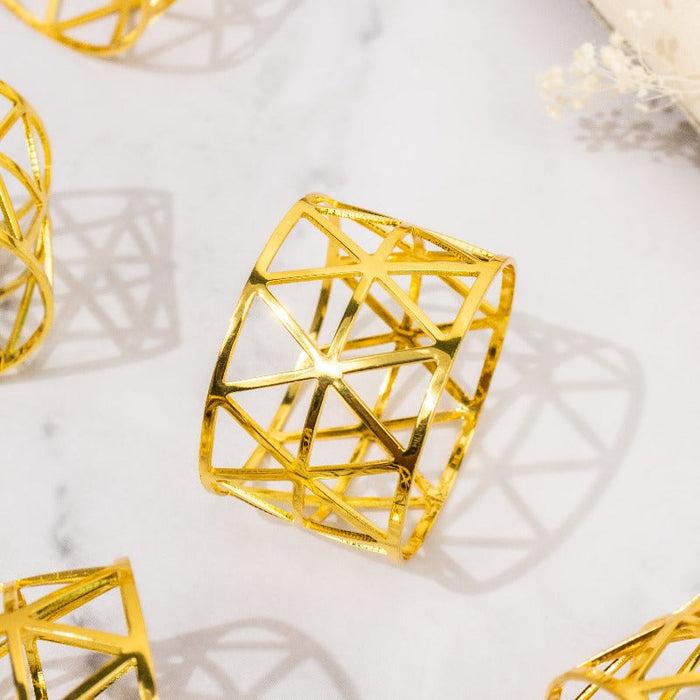 Melora Geometric Gold Napkin Rings (Set of 6) Napkin Rings June Trading