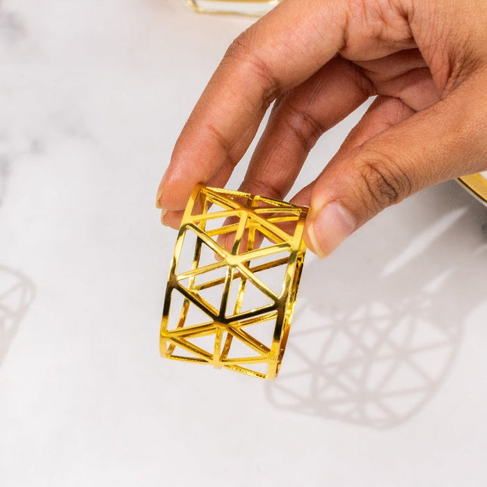 Melora Geometric Gold Napkin Rings (Set of 6) Napkin Rings June Trading