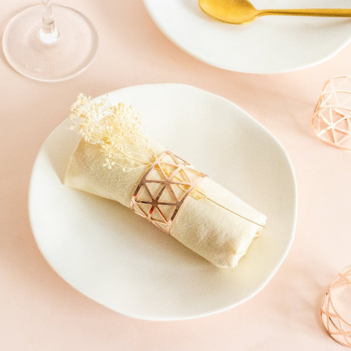 Melora Geometric Rose Gold Napkin Rings (Set of 6) Napkin Rings June Trading