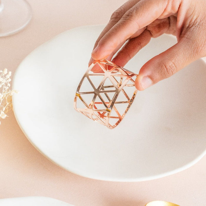 Melora Geometric Rose Gold Napkin Rings (Set of 6) Napkin Rings June Trading
