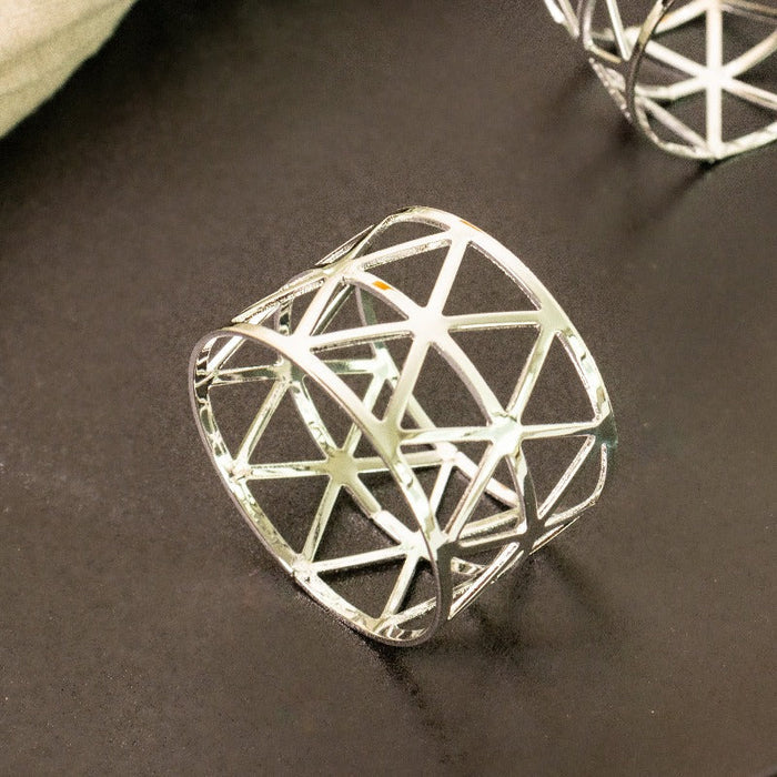 Melora Geometric Silver Napkin Rings (Set of 6) Napkin Rings June Trading