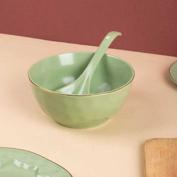Merak Gold Rim Serving Bowl | Fern Green Serving Bowls The June Shop