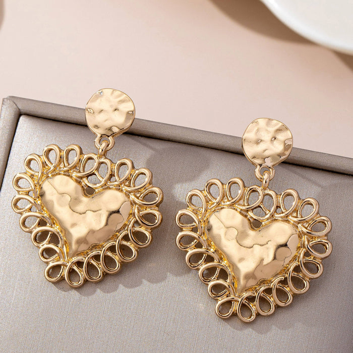 Ornate Hammered Heart Drop Earrings