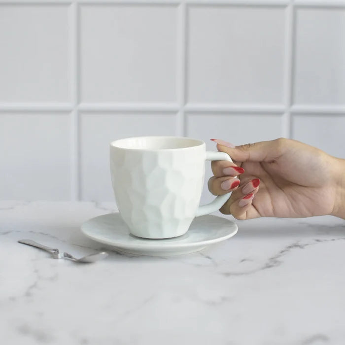 Pastel Crumple Texture Tea Cup & Saucer Set Tea Cups ERL Daisy White