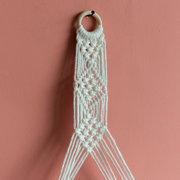 Pine Wood Macrame Wall Hanging Shelf With Fairy Lights Macrame June Trading