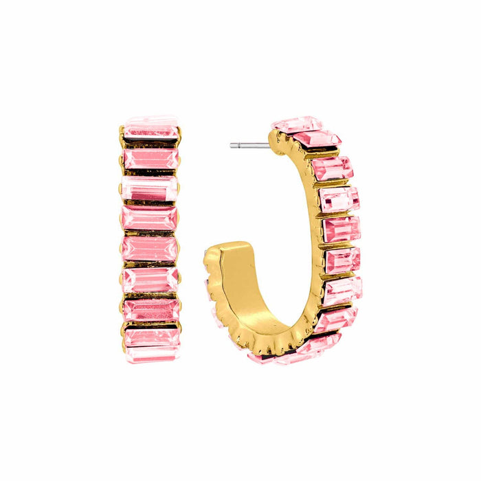 Pink Glass Crystal on .75" Oval Hoop Earring