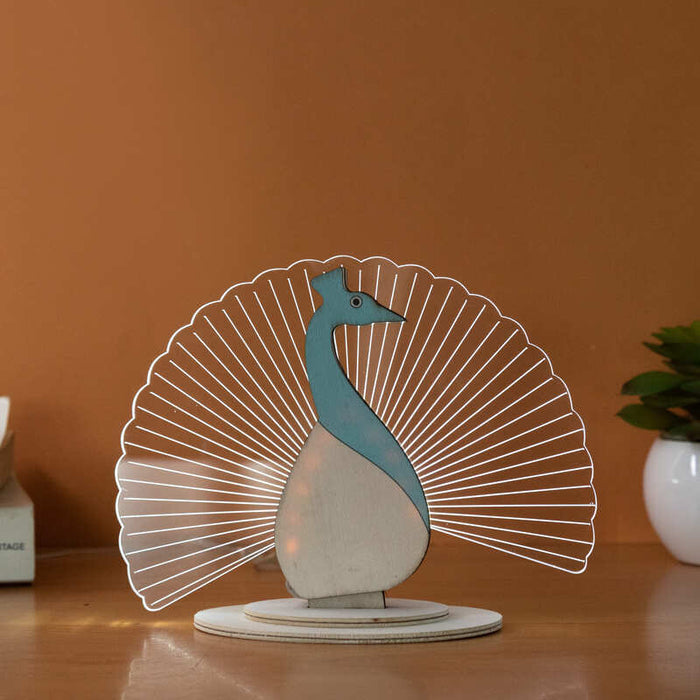 Playful Peacock Wooden Acrylic 3D Light 3D Lights June Trading