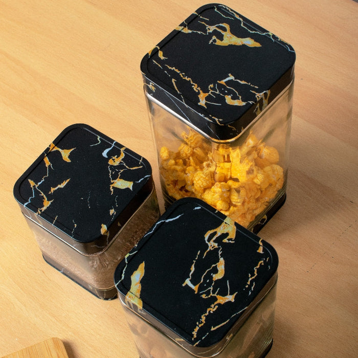 Prima Black Marble Glass Jar Set Of 3 Food Storage Containers The June Shop