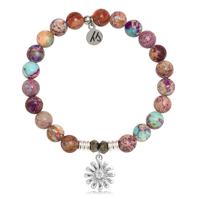 Purple Jasper Stone Bracelet with Daisy Sterling Silver Charm