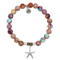 Purple Jasper Stone Bracelet with Starfish Sterling Silver Charm