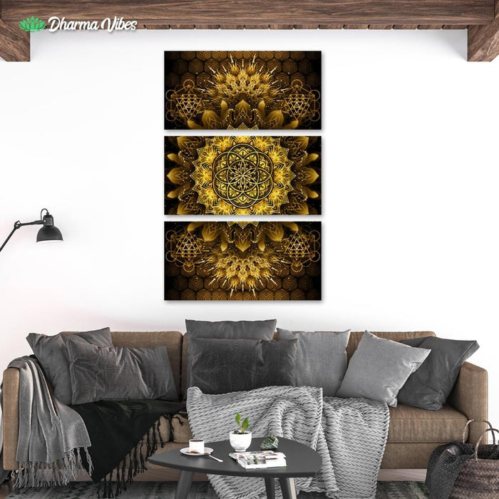 Raising - Gold by YantrArt 3-Piece Canvas