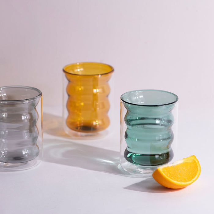 Rippled Tinted Double Walled Glass Glasses June Trading