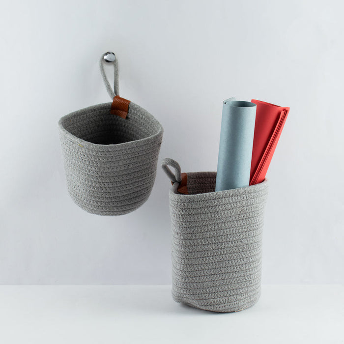Rope Storage Basket For Planters & Essentials (Set Of 2) - Pewter Grey Basic Organisers June Trading