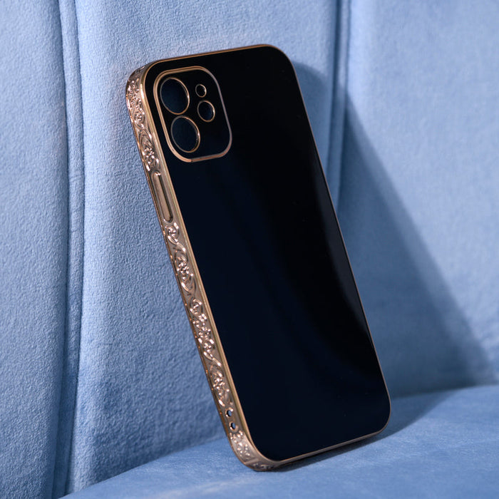 Rose Gold Carved Edge Luxury iPhone 12 Case iPhone 12 & 12 Pro June Trading Jade Black
