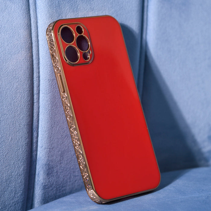 Rose Gold Carved Edge Luxury iPhone 12 Pro Max Case iPhone 12 Pro Max June Trading Cherry Red