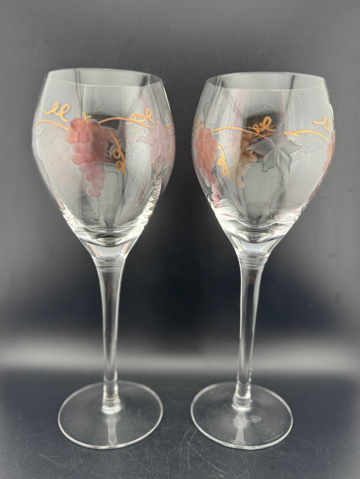 Rosenberg Romanian Crystal Wine Glasses, Pair