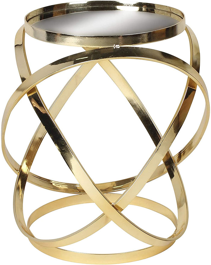 Round Metal Mirrored Accent Table, Gold