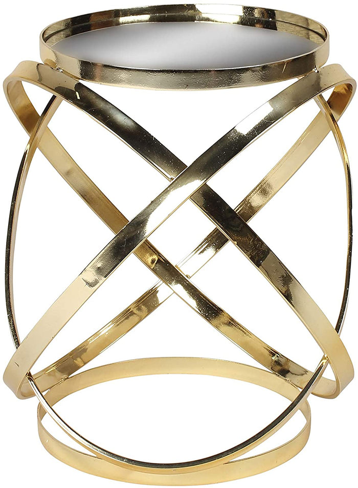 Round Metal Mirrored Accent Table, Gold