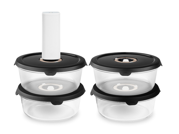 RUNDE VAKUUMGLASBEHÄLTER – 1400ML SET - 4 STÜCK - 1