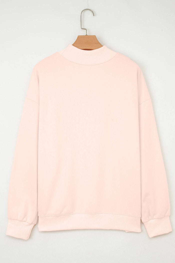 Sequin Heart Valentines Day Mock Neck Sweatshirt