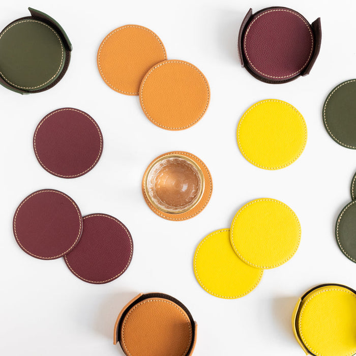 Set of 6 Leather Coasters With Holder Coasters June Trading